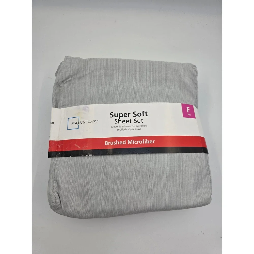 Mainstays Super Soft Brushed Microfiber Full Sheet Set Textured Grey 4pc New bb3